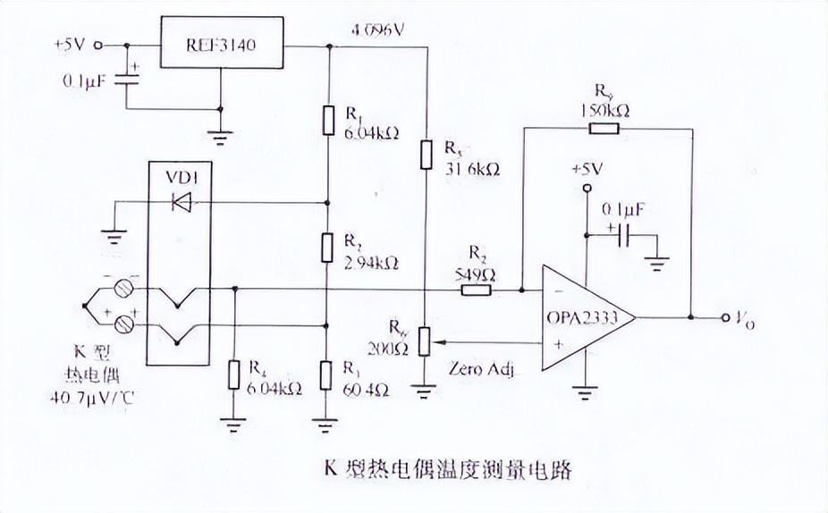 K型熱電偶溫度測(cè)量電路