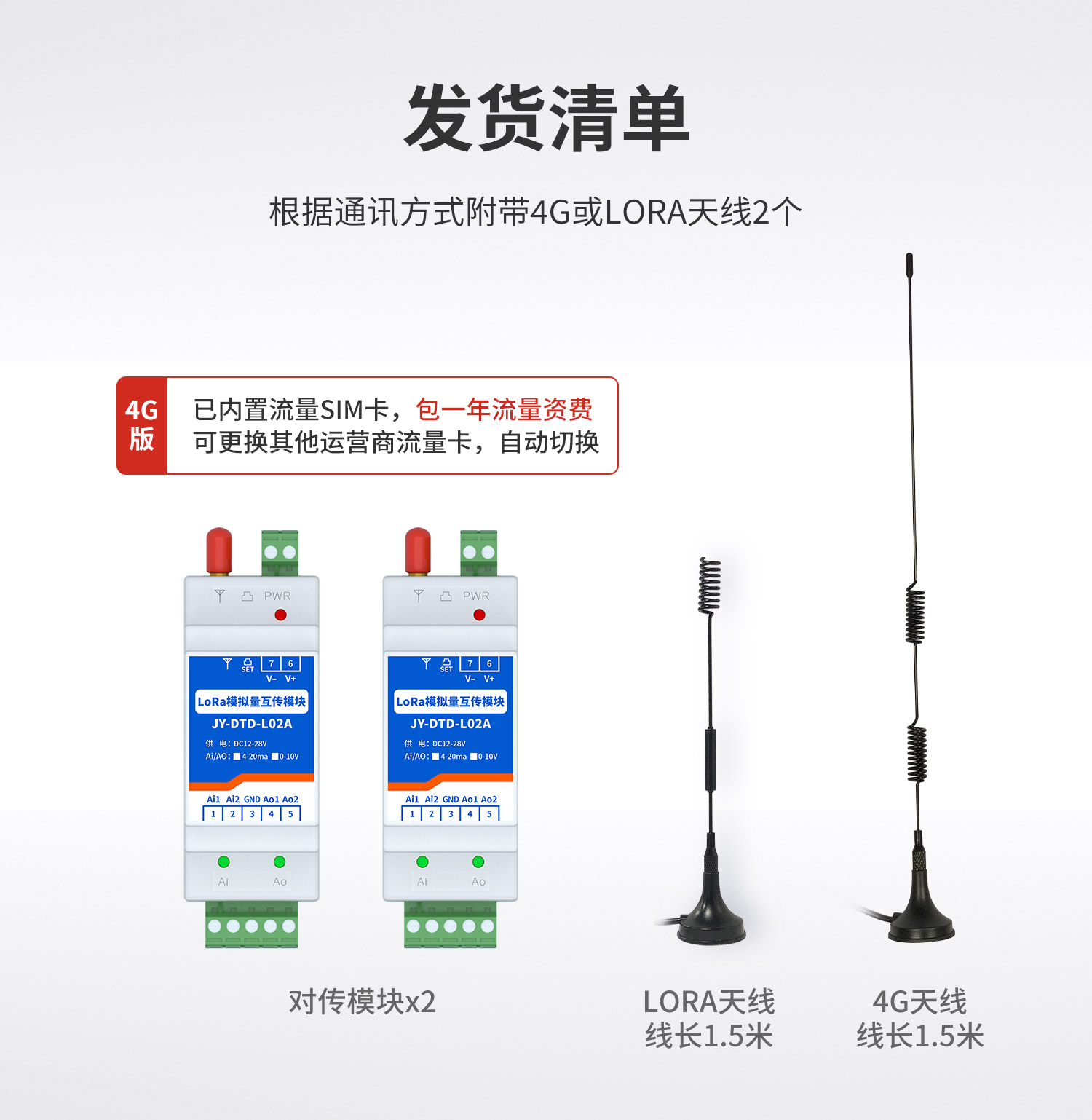 模擬量對傳系列產品發貨清單