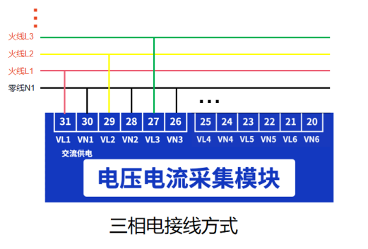電壓電流采集模塊電壓接線示意圖 電壓電流采集模塊電壓接線示意圖